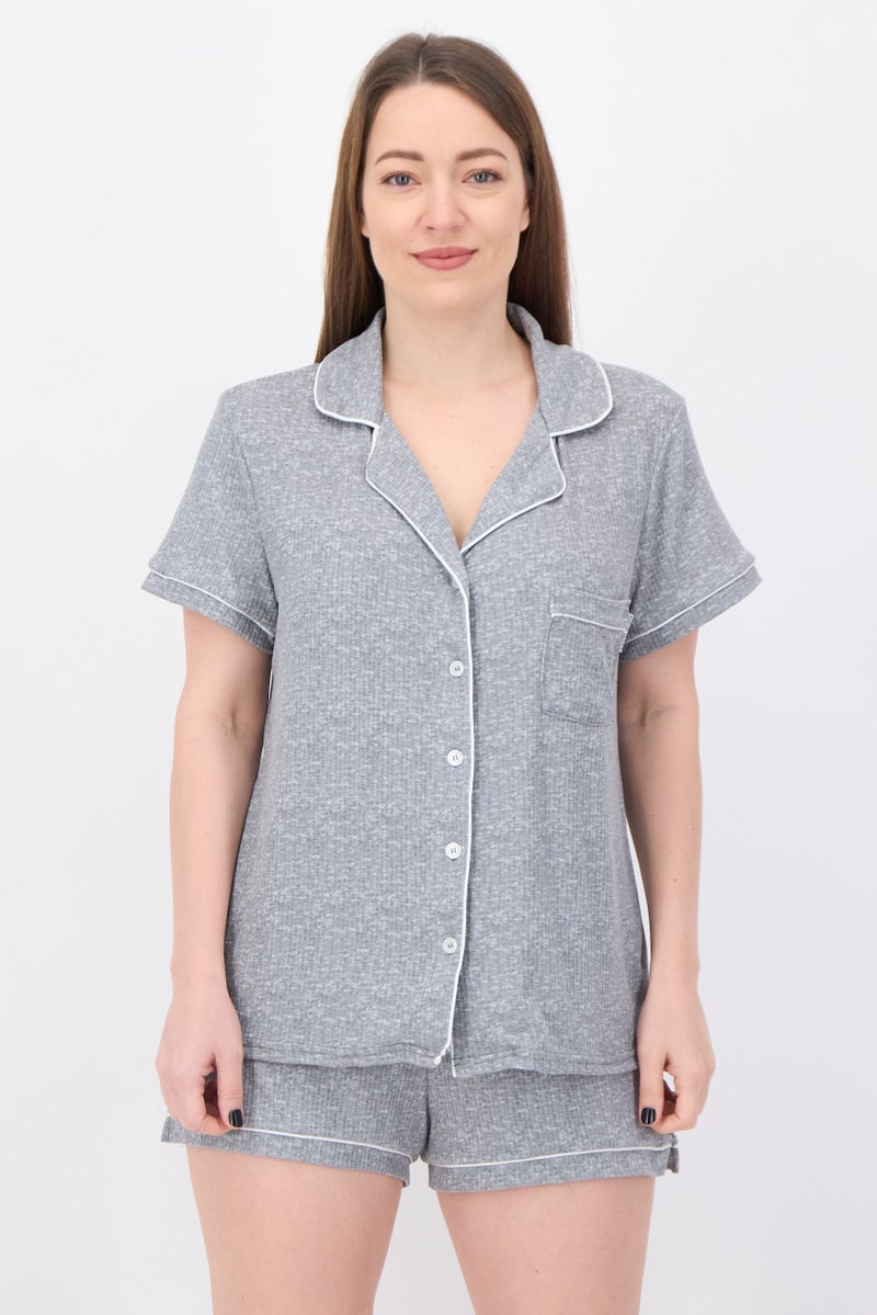 NINE WEST Women 2 Pieces Heather Top And Bottom Pyjama Set, Heather Grey - Image 1